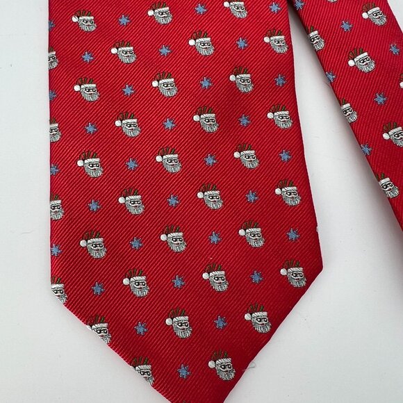 Rooster 100% Silk Red Holiday Santa Patterned Neck‎ Tie Christmas - Picture 1 of 5